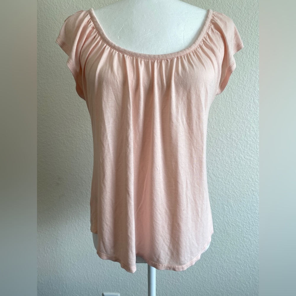 Loft Pink Gathered Scoop Neck Drapey Tee w Tie Back M